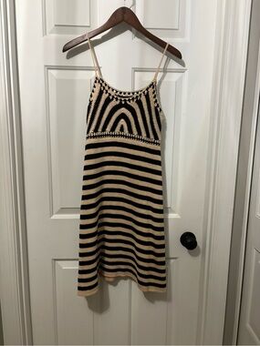 Miou Muse Black and Cream Crochet Tank Dress
